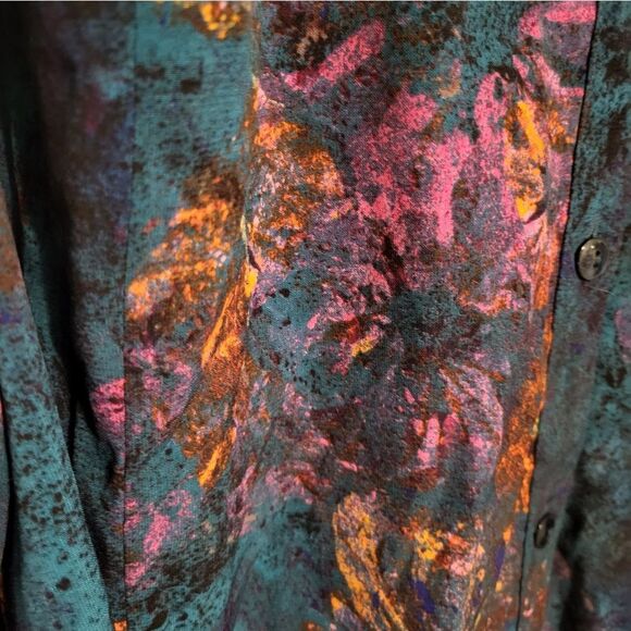 Catherines Blue Gold Abstract Floral Long Sleeve Button Up Blouse, Plus Size 4X - Picture 6 of 8